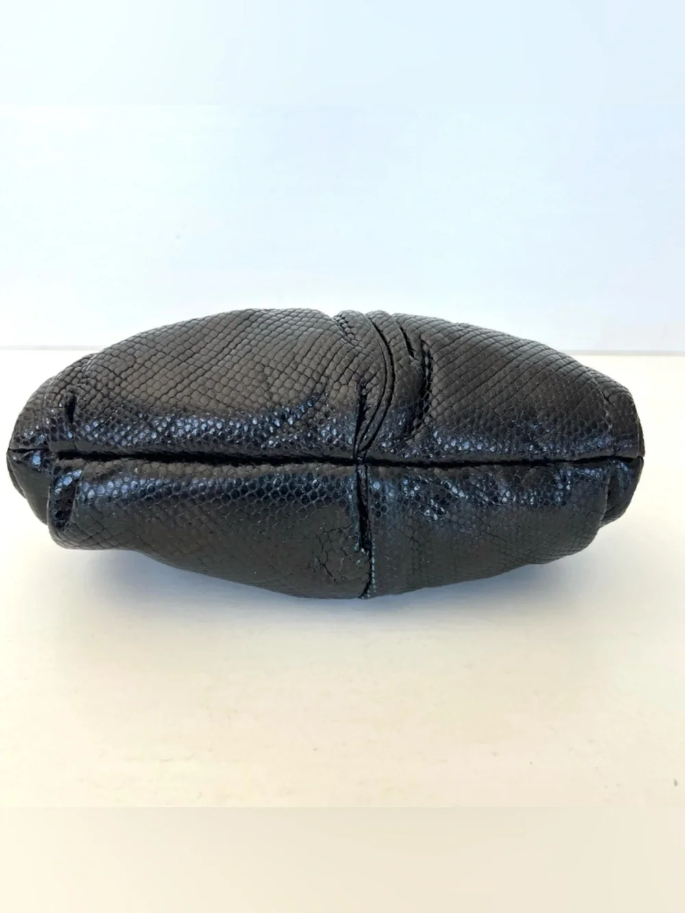 CAROL FIORI Italy Vintage Black Snake Leather Rhinestone Cocktail Evening Purse